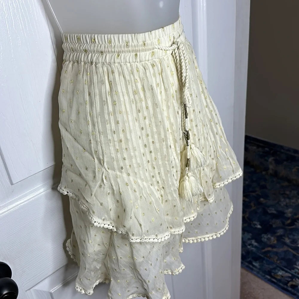Anthropologie Tryb Cream and Gold Primrose Layered Skirt
